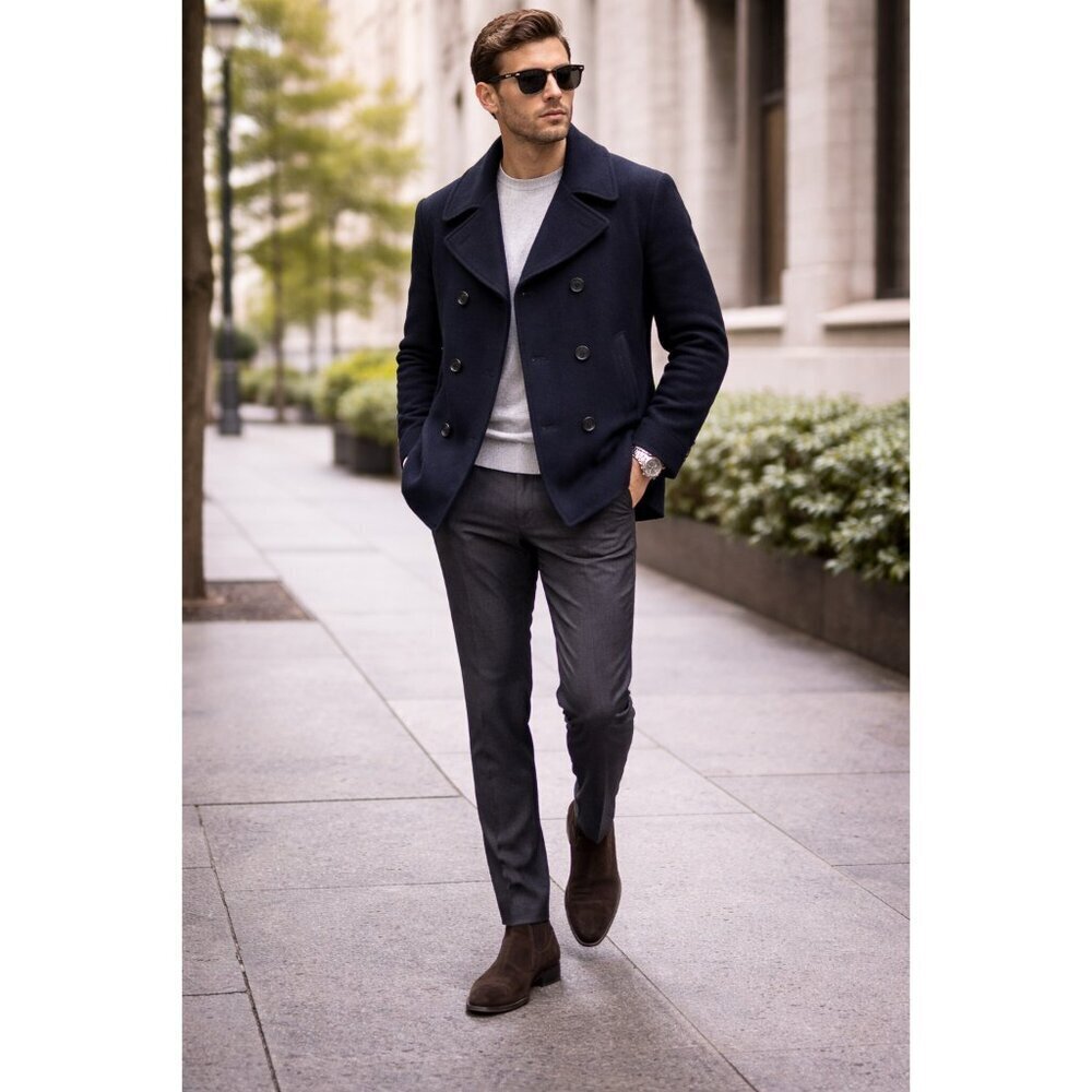 Club Monaco Navy Wool Blend Peacoat Men’s Double Breasted Classic Coat Size S/M